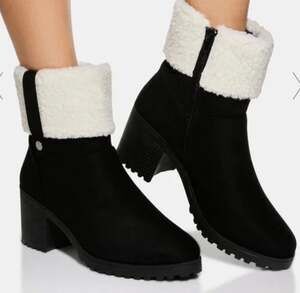 Olivia Miller Black Faux Suede 3” Chunky Heel Ankle Boots~Sherpa Booties~Sz 6.5